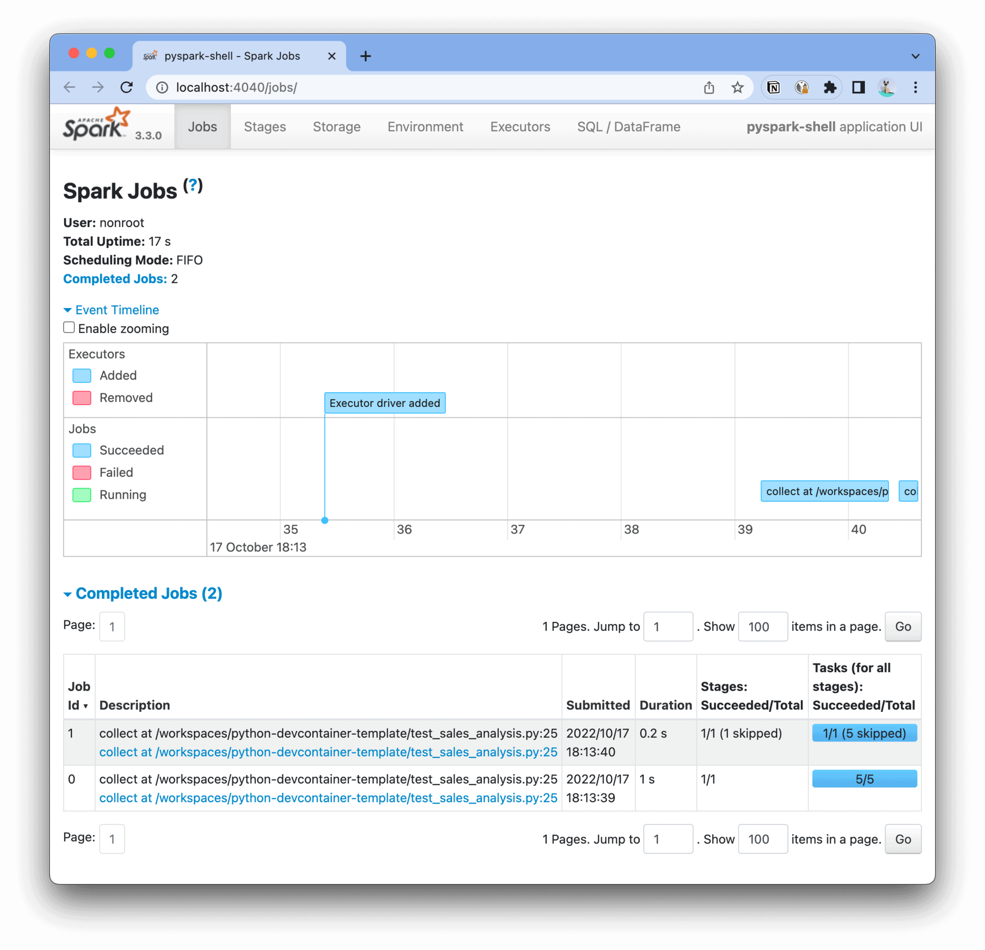 spark UI in the browser